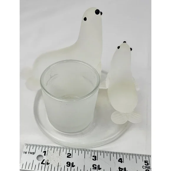 PartyLite Candle Holder Frosted‎ Glass Seals Mother and Baby Cute Home Decor - Picture 3 of 10